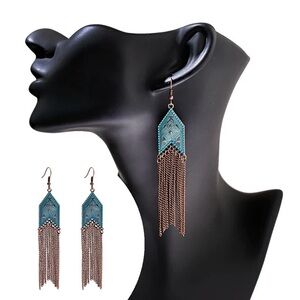 Vintage Bronze Arrow Dangle Earrings Tribal Boho Retro Chain Tassel